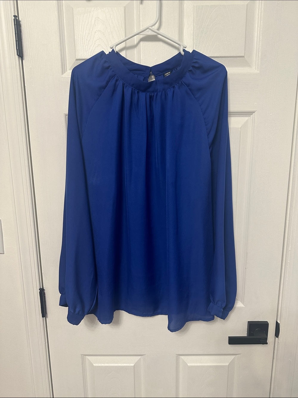 SHEIN Royal Blue Long-Sleeve Gathered Neck Blouse